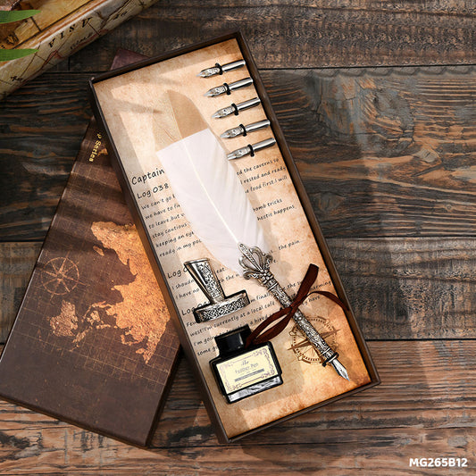 Gift To Love | Feather Ink Pen Box Set | Color : Silver | Code : MG265B12