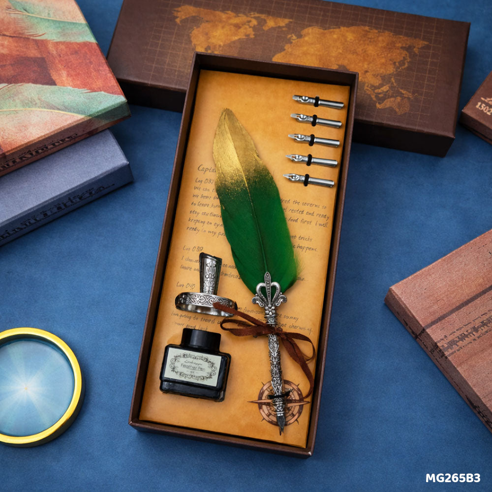 Gift To Love | Feather Ink Pen Box Set | Color : Silver | Code : MG265B3