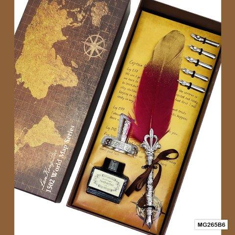 Gift To Love | Feather Ink Pen Box Set | Color : Silver | Code : MG265B6