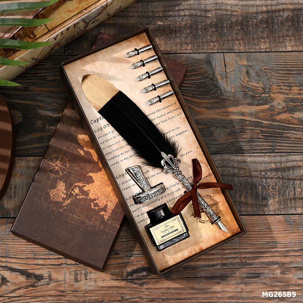 Gift To Love | Feather Ink Pen Box Set | Color : Silver | Code : MG265B9