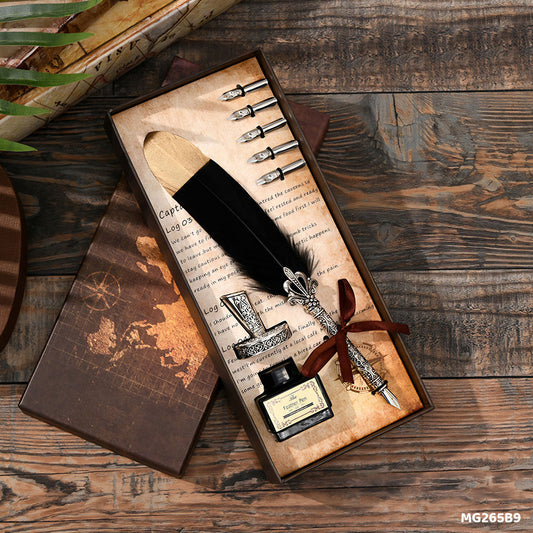 Gift To Love | Feather Ink Pen Box Set | Color : Silver | Code : MG265B9