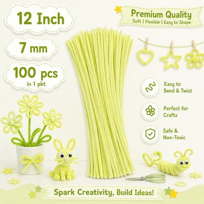 Gift To Love | Craft Pipe Cleaner Chenille Stem Soft Fuzzy Wire | Color : Pastel Yellow | Size : 7 Mm X 30 Cm | Pcs : 100 Pcs | Code : MG3810