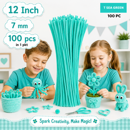 Gift To Love | Craft Pipe Cleaner | Color : Sea Green | Size : 7 Mm X 30 Cm | Pcs : 100 Pcs | Code : MG3814