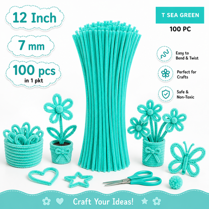 Gift To Love | Craft Pipe Cleaner | Color : Sea Green | Size : 7 Mm X 30 Cm | Pcs : 100 Pcs | Code : MG3814