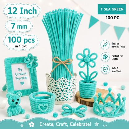 Gift To Love | Craft Pipe Cleaner | Color : Sea Green | Size : 7 Mm X 30 Cm | Pcs : 100 Pcs | Code : MG3814