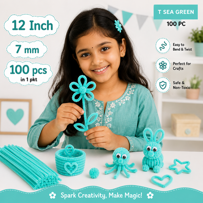 Gift To Love | Craft Pipe Cleaner | Color : Sea Green | Size : 7 Mm X 30 Cm | Pcs : 100 Pcs | Code : MG3814