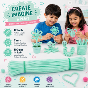 Gift To Love | Craft Pipe Cleaner | Color : Soft Sea Green | Size : 7 Mm X 30 Cm | Pcs : 100 Pcs | Code : MG3858