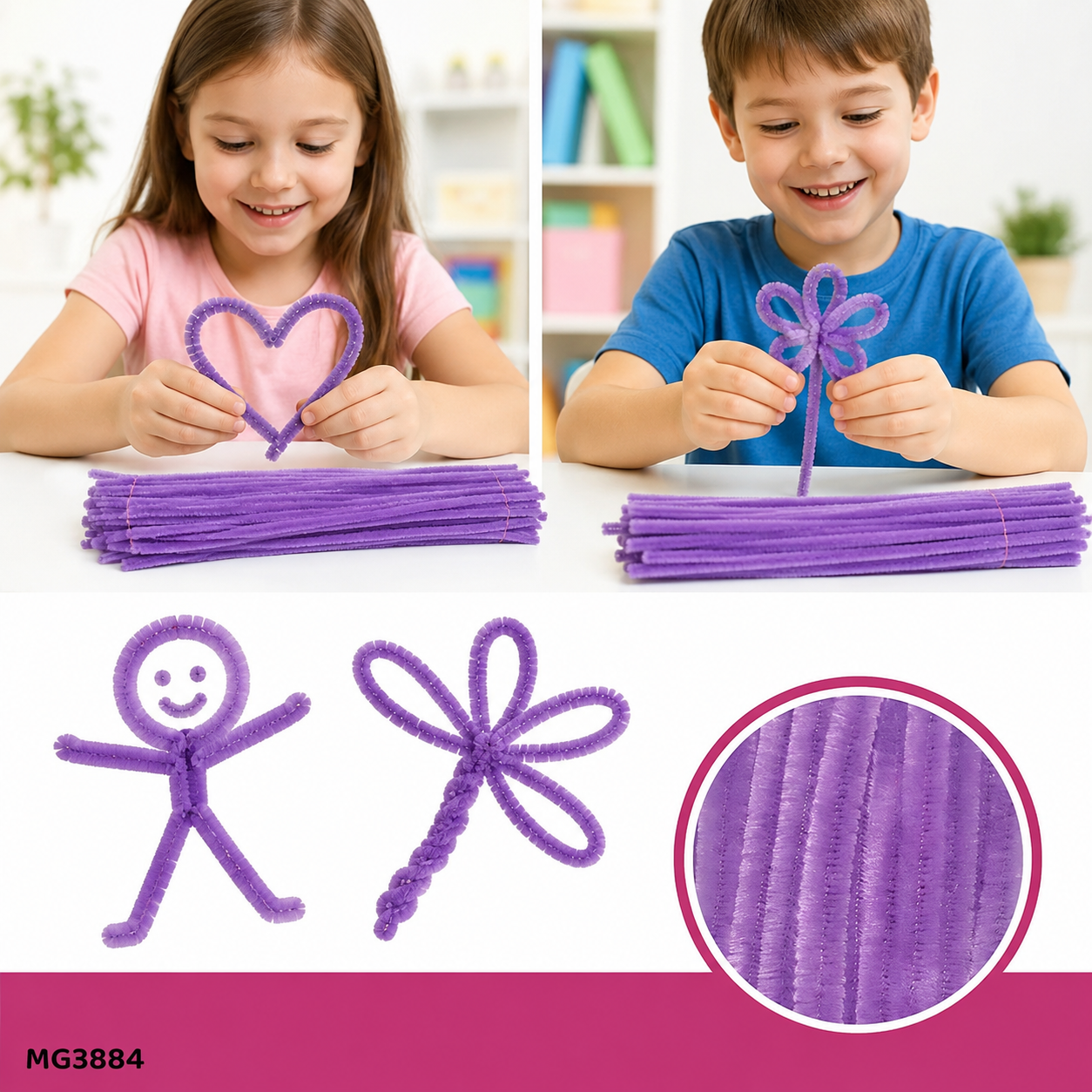 Gift To Love | Craft Pipe Cleaner | Color : Light Purple | Size : 7 Mm X 30 Cm | Pcs : 100 Pcs | Code : MG3884