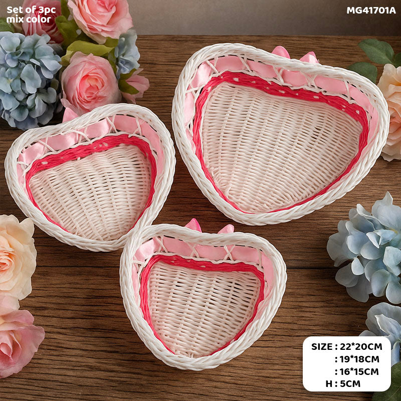 Gift To Love | Wicker Decoration Basket | Size : Heart | Pcs : Set Of 3 Pc | Code : MG41701A