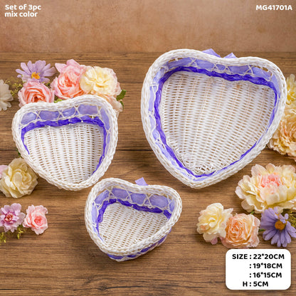 Gift To Love | Wicker Decoration Basket | Size : Heart | Pcs : Set Of 3 Pc | Code : MG41701A