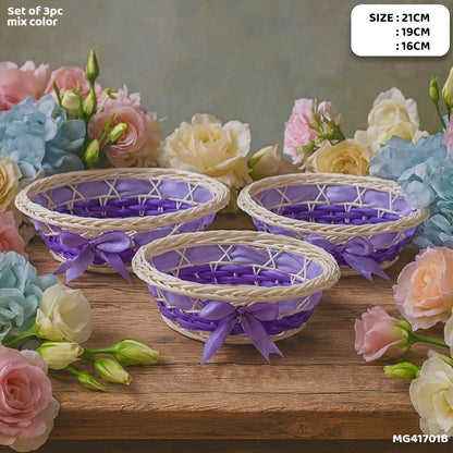 Gift To Love | Wicker Decoration Basket | Size : Round | Pcs : Set Of 3 Pc | Code : MG41701B