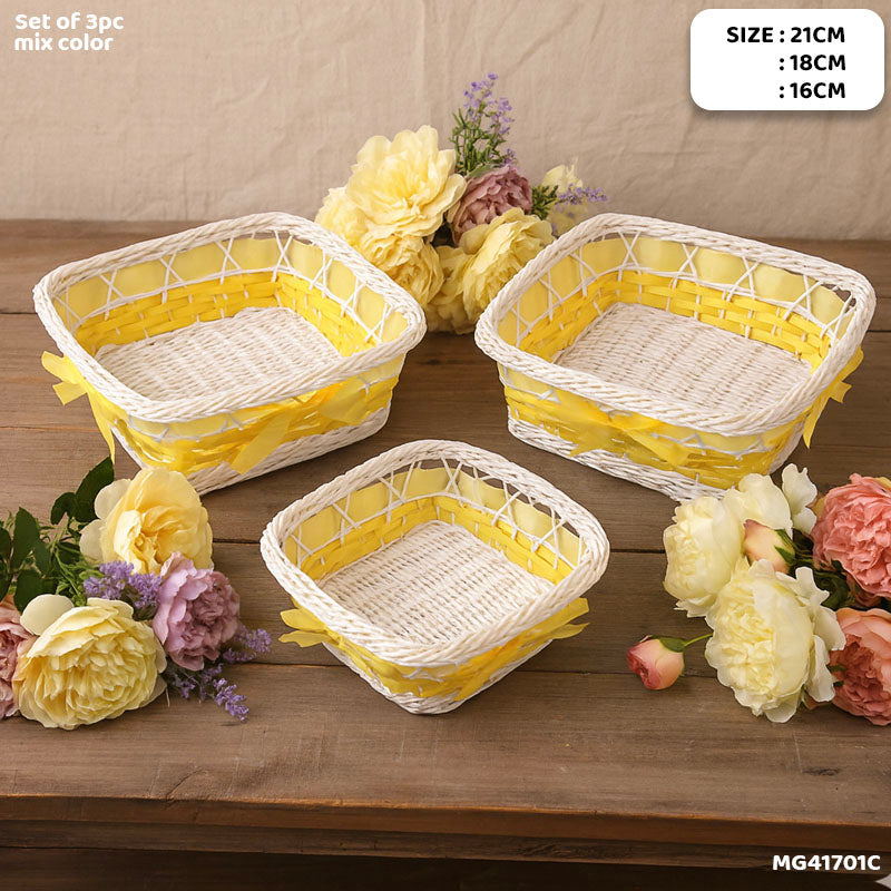 Gift To Love | Wicker Decoration Basket | Size : Square | Pcs : Set Of 3 Pc | Code : MG41701C