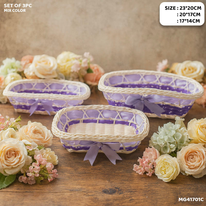 Gift To Love | Wicker Decoration Basket | Size : Rectangle | Pcs : Set Of 3 Pc | Code : MG41701D