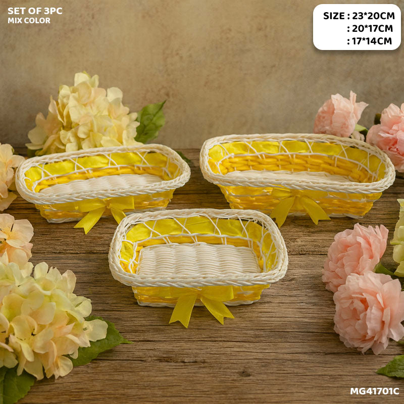 Gift To Love | Wicker Decoration Basket | Size : Rectangle | Pcs : Set Of 3 Pc | Code : MG41701D