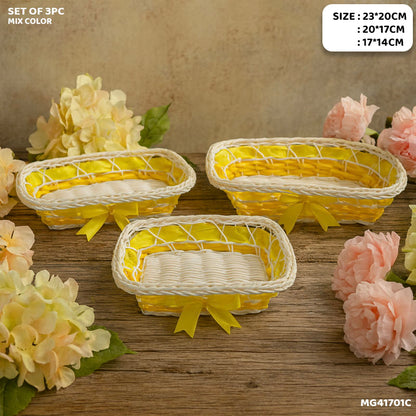 Gift To Love | Wicker Decoration Basket | Size : Rectangle | Pcs : Set Of 3 Pc | Code : MG41701D