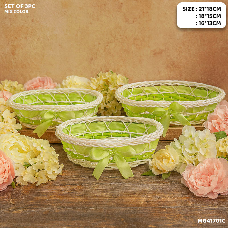 Gift To Love | Wicker Decoration Basket | Size : Oval | Pcs : Set Of 3 Pc | Code : MG41701E