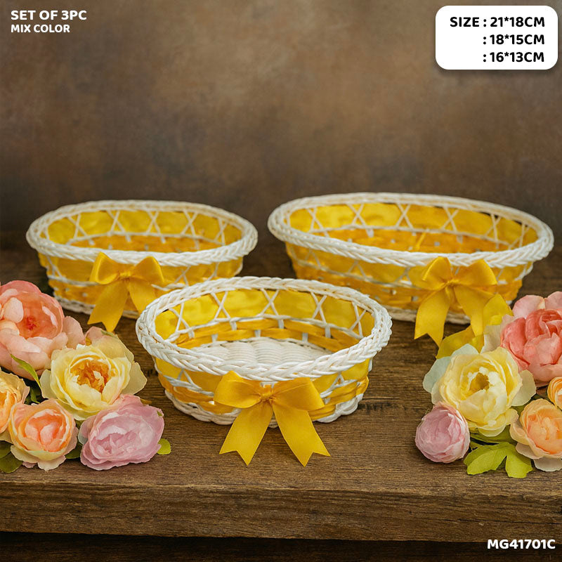 Gift To Love | Wicker Decoration Basket | Size : Oval | Pcs : Set Of 3 Pc | Code : MG41701E