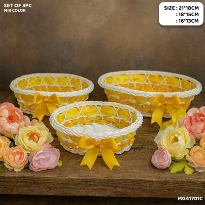 Gift To Love | Wicker Decoration Basket | Size : Oval | Pcs : Set Of 3 Pc | Code : MG41701E