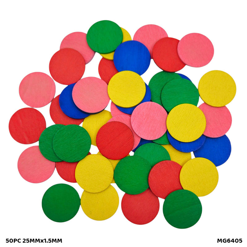 Gift To Love | Craft Wood Coin | Color : Multi | Size : 25 Mm X 1.5 Mm | Pcs : 50 Pc | Code : MG6405
