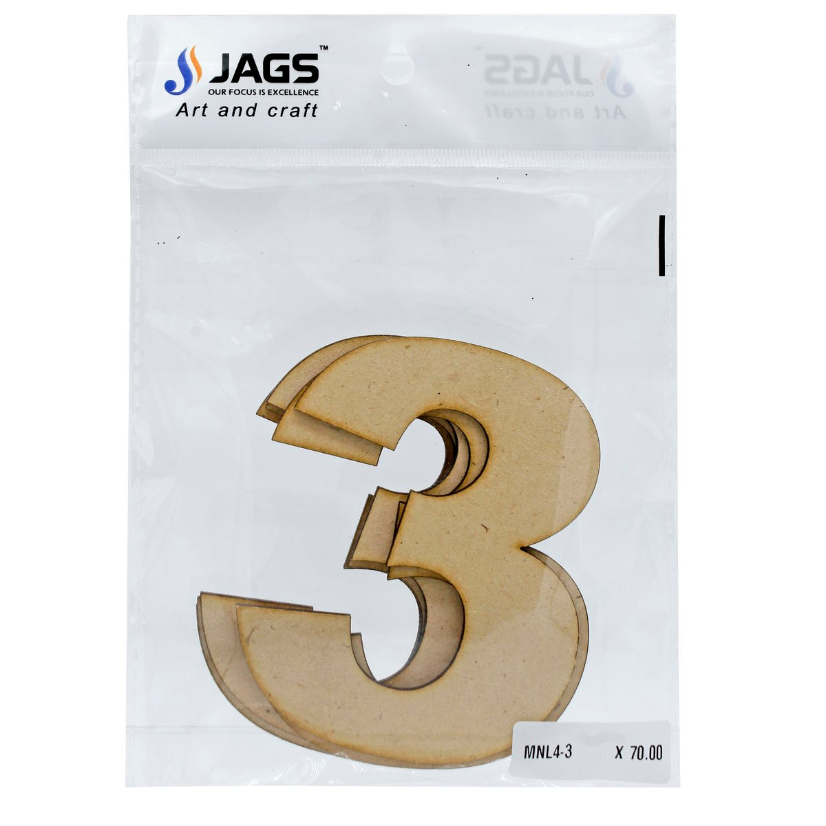 Gift To Love | Mdf Number Letter | Color : No 3 | Size : 4 Inch | Code : MNL4-3
