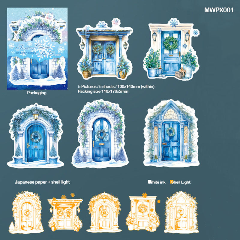 Mwpx001 Snowy Outside The Door Paper Sticker 5Pc-Gift To Love-Art & Craft