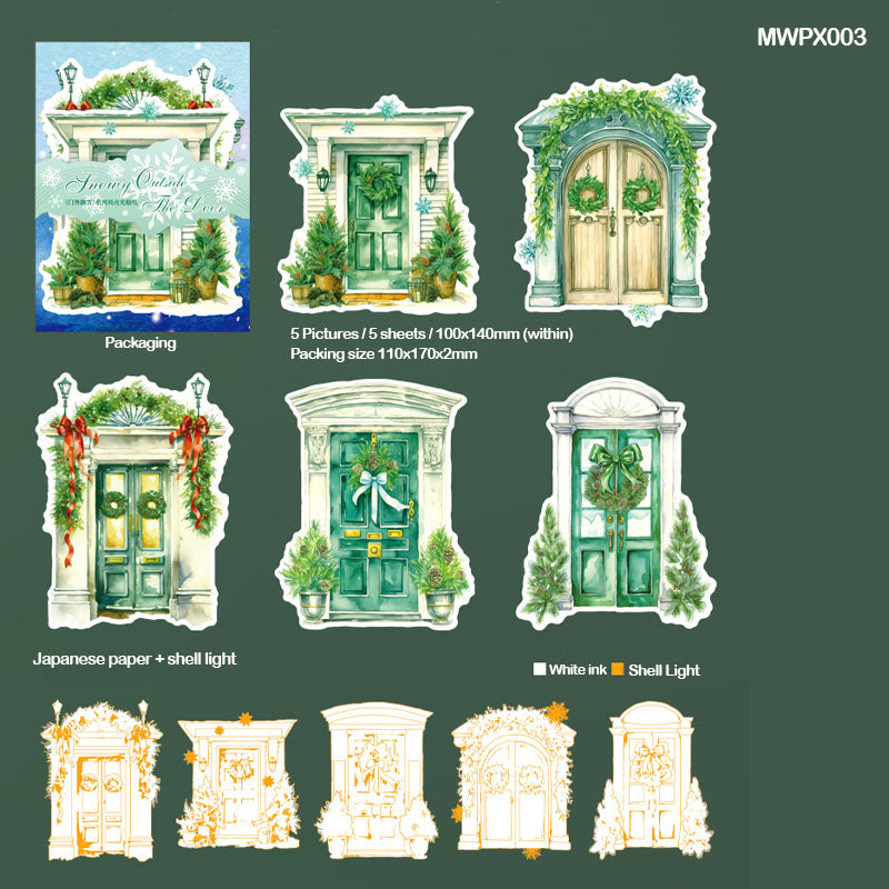 Mwpx003 Snowy Outside The Door Paper Sticker 5Pc-Gift To Love-Art & Craft