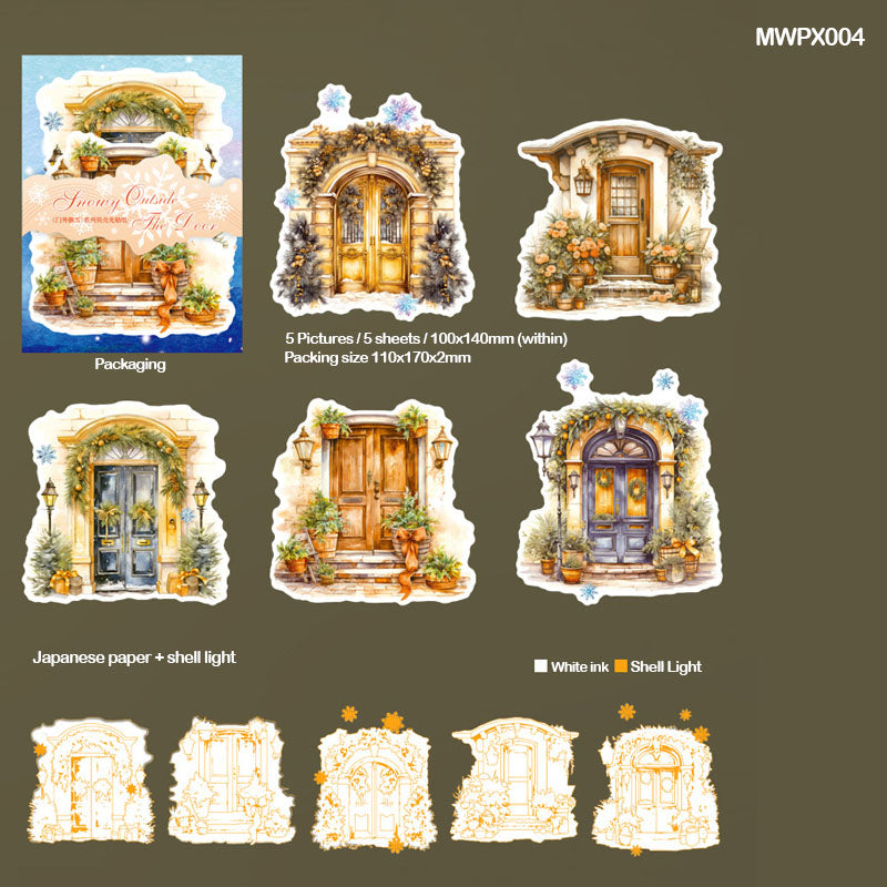 Mwpx004 Snowy Outside The Door Paper Sticker 5Pc-Gift To Love-Art & Craft