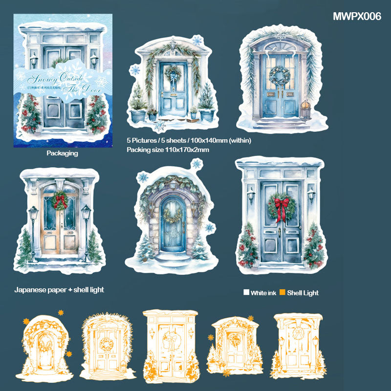 Mwpx006 Snowy Outside The Door Paper Sticker 5Pc-Gift To Love-Art & Craft