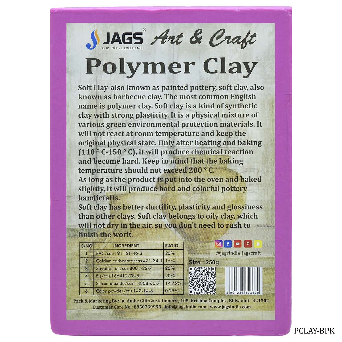 Gift To Love | Polymer Clay | Color : Barbie Pink | Size : 250 Gm | Code : PCLAY-BPK