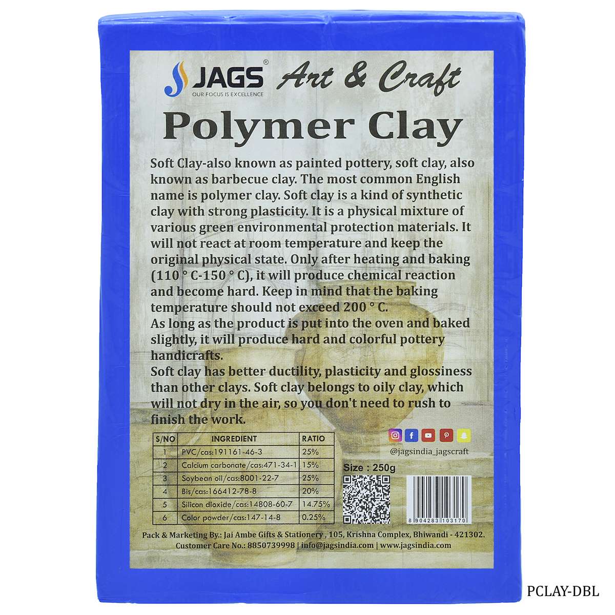Gift To Love | Polymer Clay | Color : Dark Blue | Size : 250 Gm | Code : PCLAY-DBL