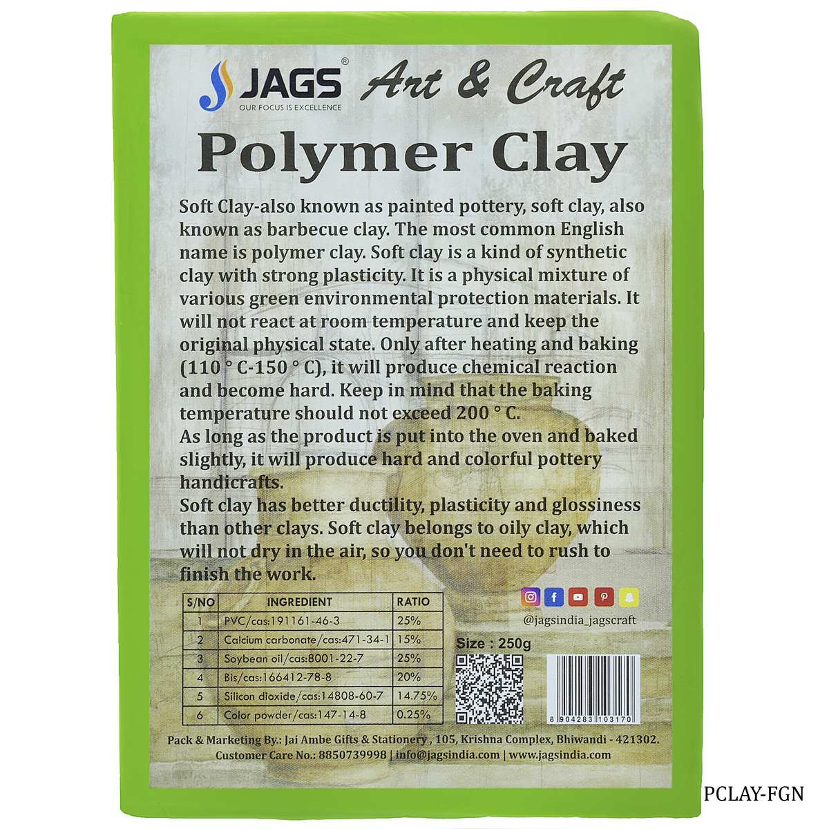 Gift To Love | Polymer Clay | Color : Fluorescent Green | Size : 250 Gm | Code : PCLAY-FGN