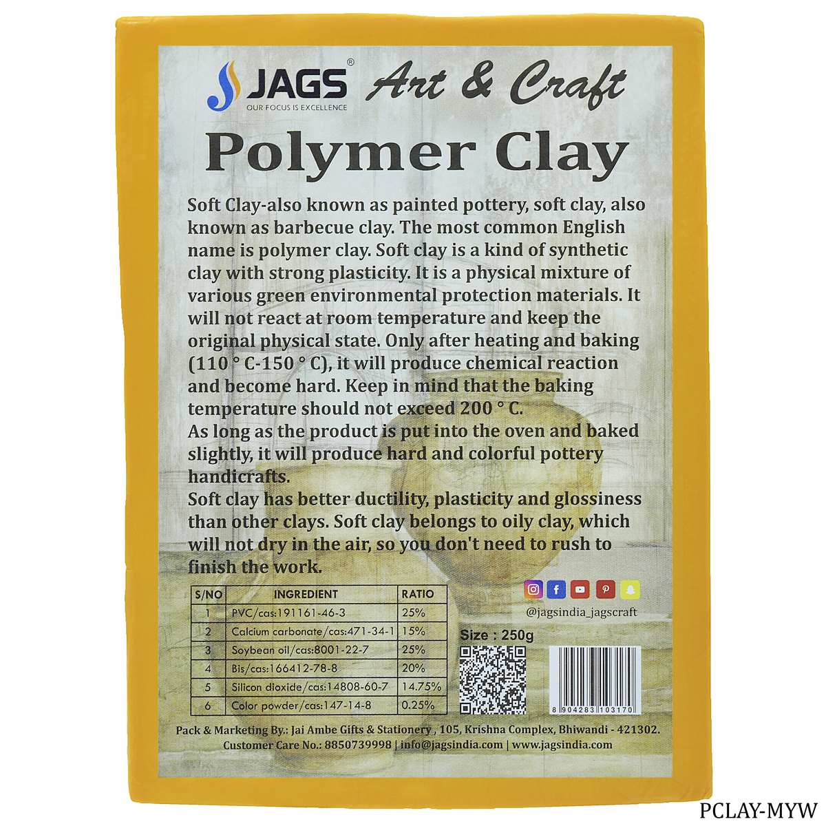 Gift To Love | Polymer Clay | Color : Mango Yellow | Size : 250 Gm | Code : PCLAY-MYW