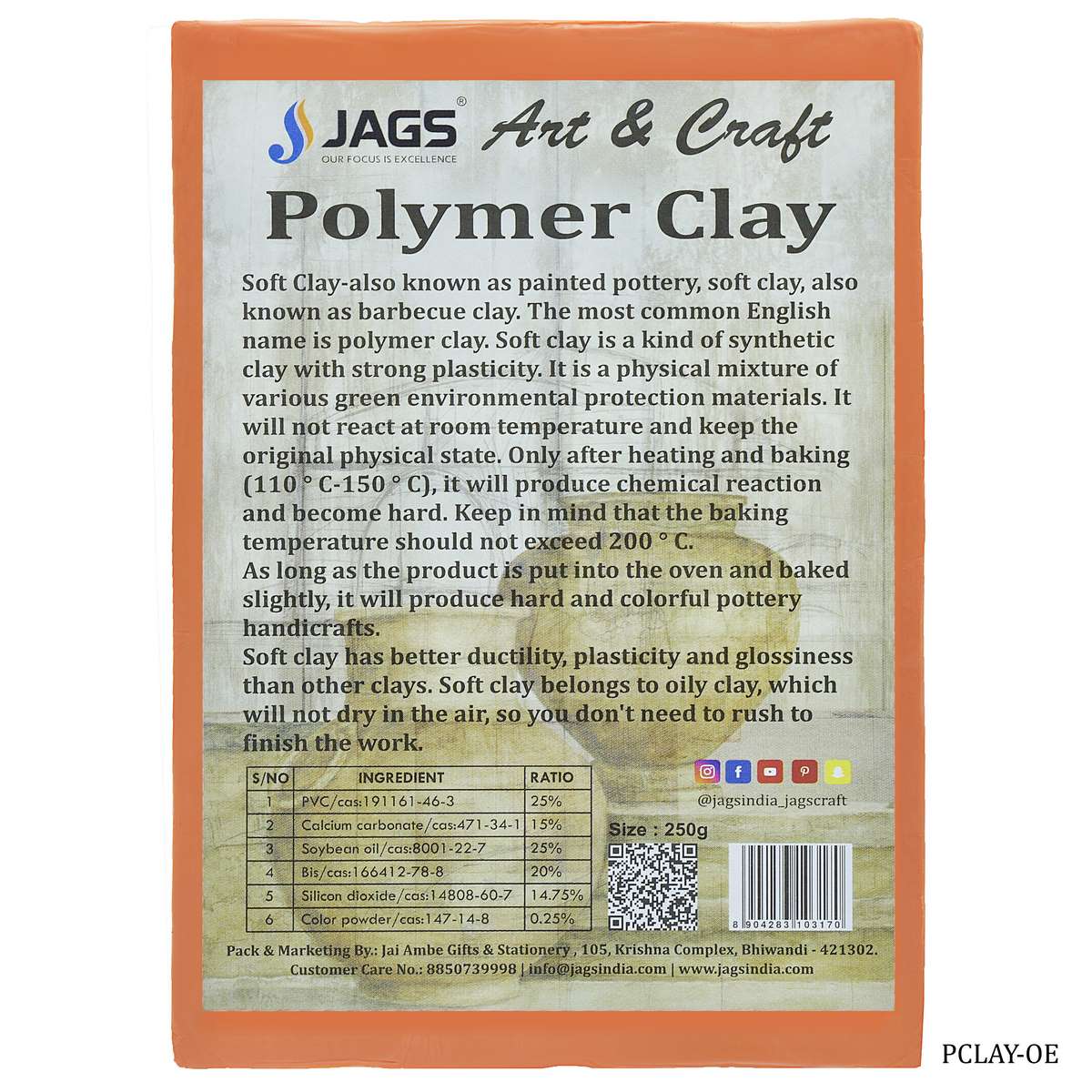 Gift To Love | Polymer Clay | Color : Orange | Size : 250 Gm | Code : PCLAY-OE