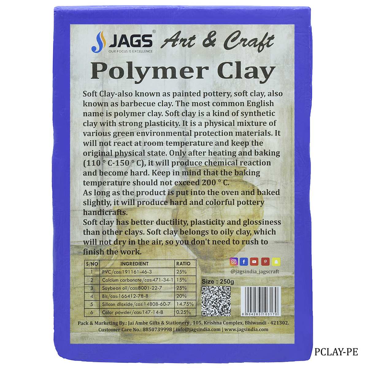 Gift To Love | Polymer Clay | Color : Purple | Size : 250 Gm | Code : PCLAY-PE