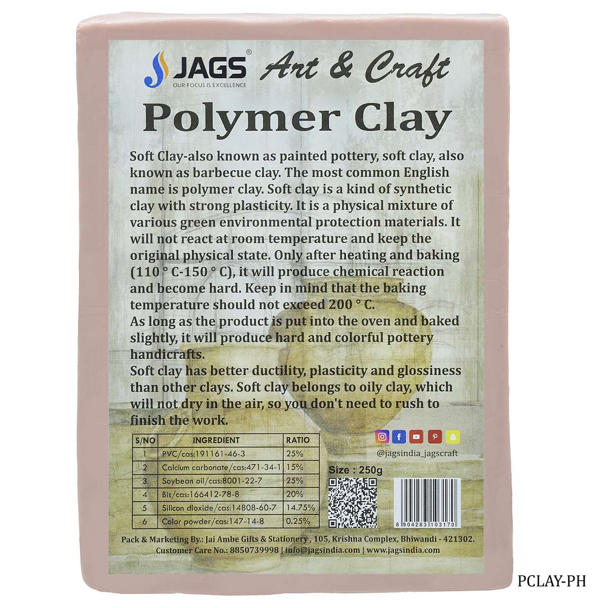 Gift To Love | Polymer Clay | Color : Peach | Size : 250 Gm | Code : PCLAY-PH