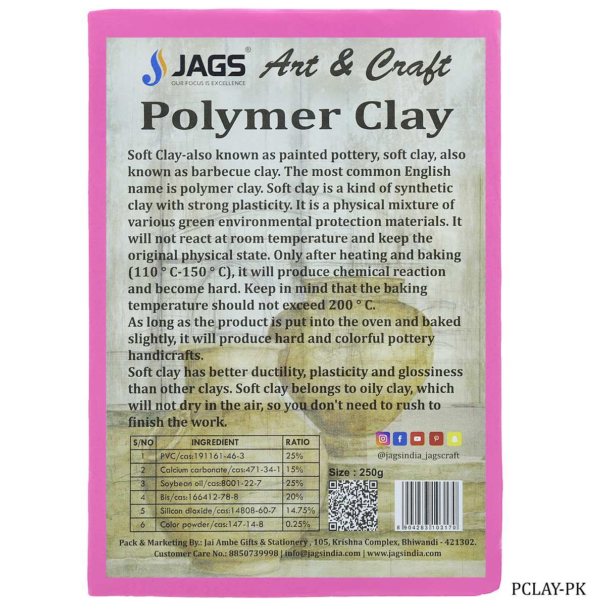 Gift To Love | Polymer Clay | Color : Pink | Size : 250 Gm | Code : PCLAY-PK