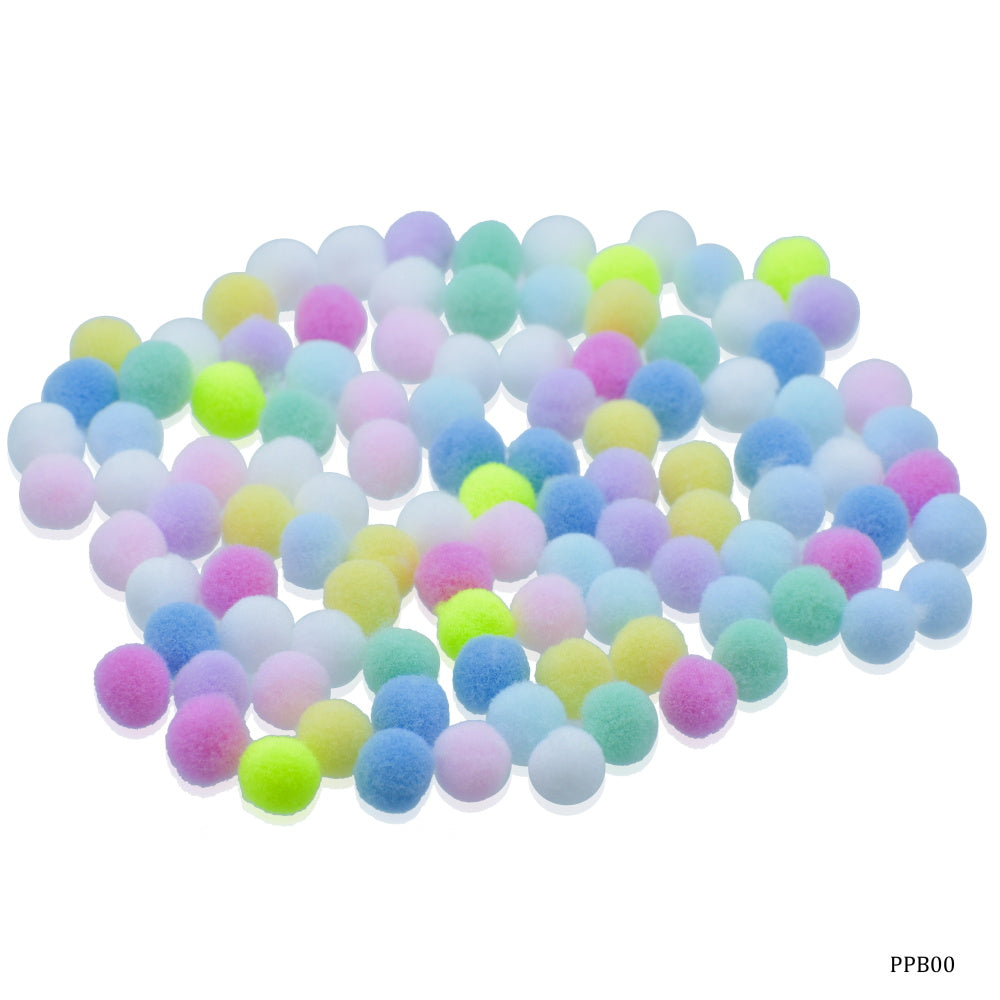 Gift To Love | Pom Pom Ball With Chenille Stem Wire Stick | Color : Pastel Colors | Size : 1 Cm | Pcs : 100 Pcs | Code : PPB00