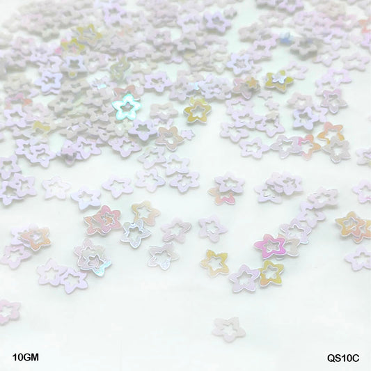Gift To Love | Star Flower Sequins | Color : White | Size : 7 Mm | Pcs : 10 Gm | Code : QS10C