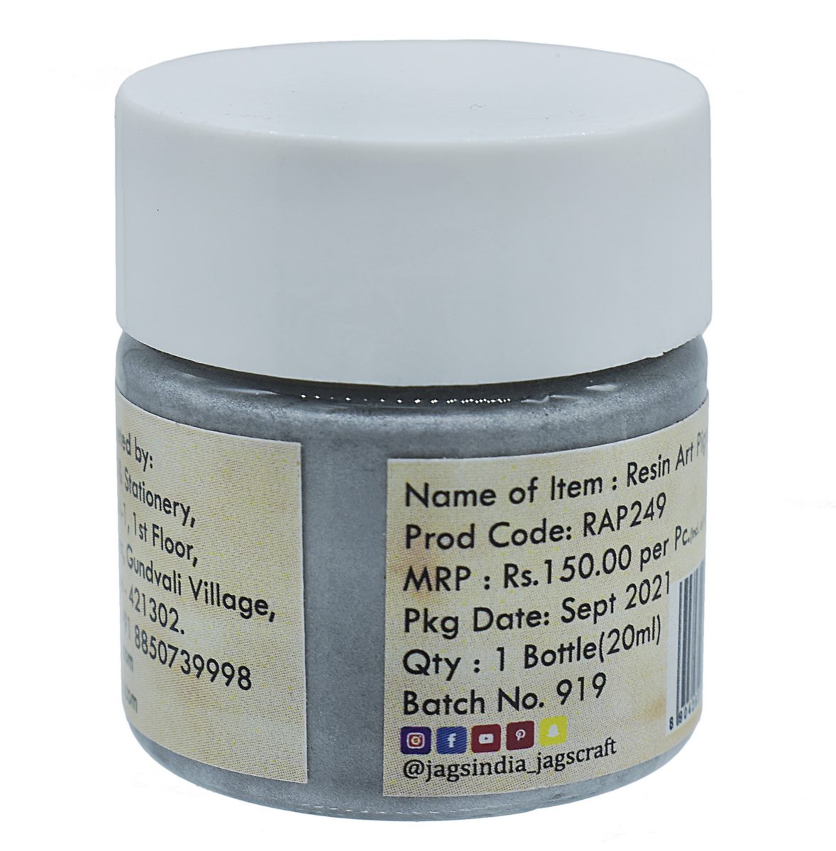 Gift To Love | Resin Art Pigments | Color : Metallic Silver | Size : 20 Ml | Code : RAP249
