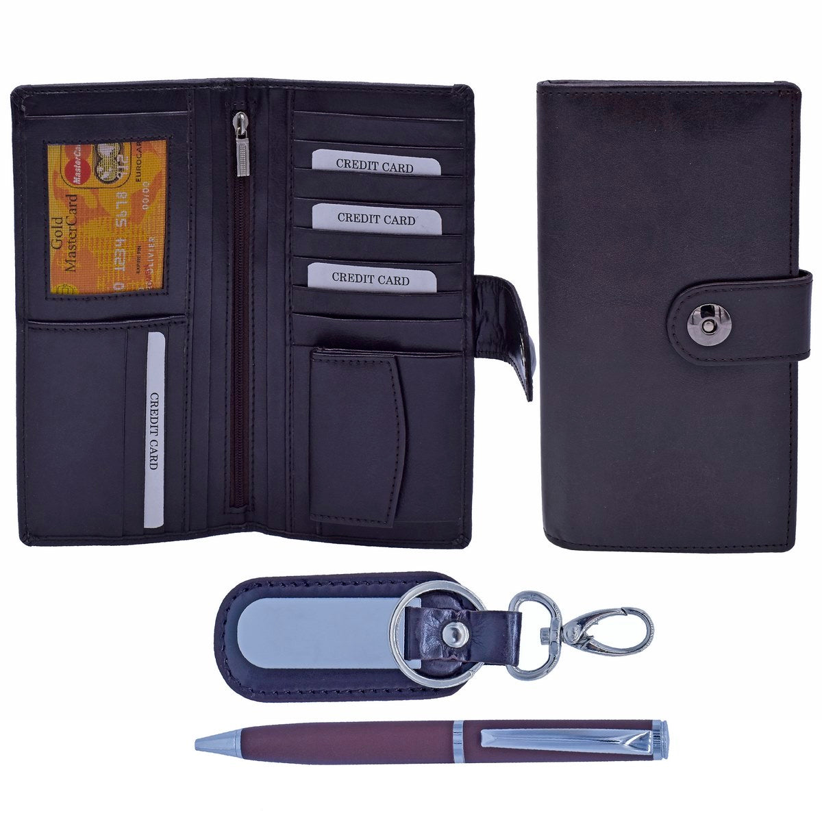 Gift To Love | Keychain Pen Wallet Gents & Ladies | Color : Brown | Code : SET185BN