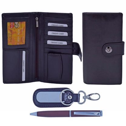 Gift To Love | Keychain Pen Wallet Gents & Ladies | Color : Brown | Code : SET185BN