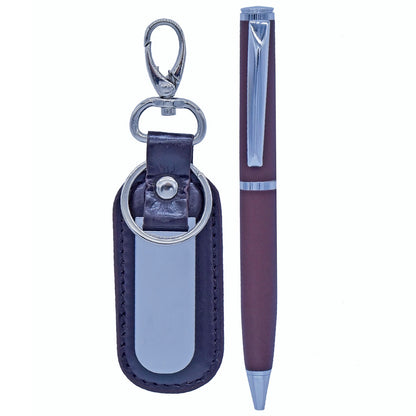 Gift To Love | Keychain Pen Wallet Gents & Ladies | Color : Brown | Code : SET185BN
