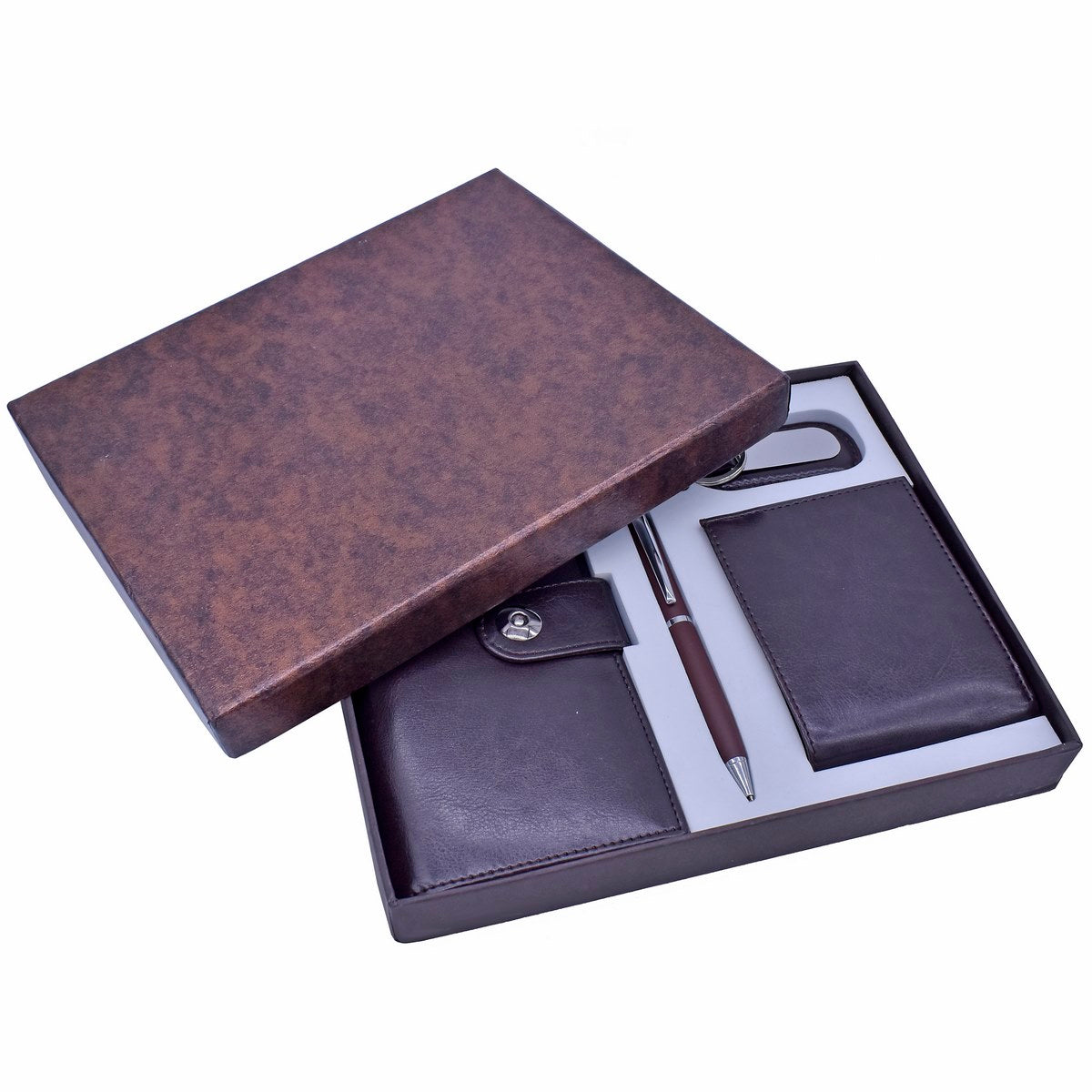 Gift To Love | Keychain Pen Wallet Gents & Ladies | Color : Brown | Code : SET185BN
