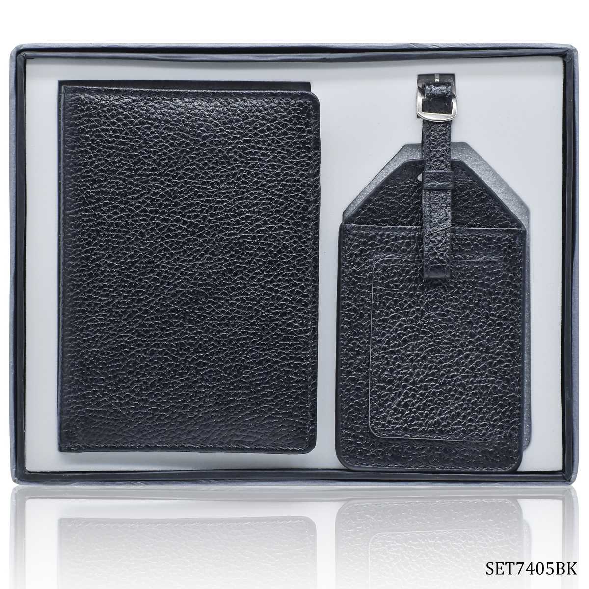 Gift To Love | 2 In 1 Passport Holder Luggage Tag | Color : Black | Code : SET7405BK