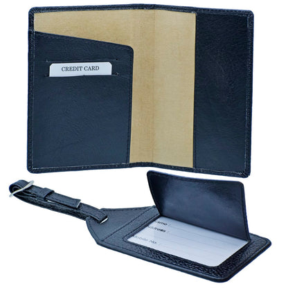 Gift To Love | 2 In 1 Passport Holder Luggage Tag | Color : Black | Code : SET7405BK