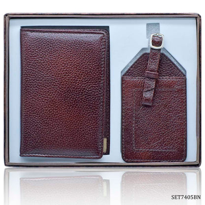 Gift To Love | 2 In 1 Passport Holder Luggage Tag | Color : Brown | Code : SET7405BN