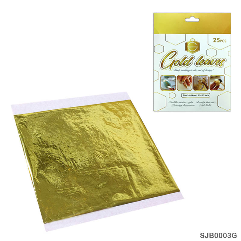 Gift To Love | Foil Paper | Color : Gold Leaves | Size : 14 Cm X 14 Cm | Pcs : 25 Pcs | Code : SJB0003G
