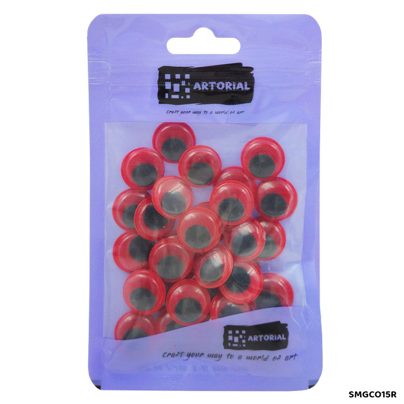 Gift To Love | Googly Eye Colored | Color : Red | Size : 15 Mm | Pcs : 30 Pcs | Code : SMGCO15R