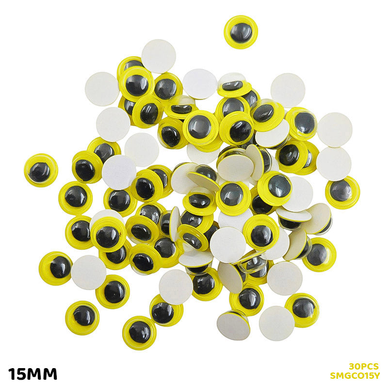 Gift To Love | Googly Eye Colored | Color : Yellow | Size : 15 Mm | Pcs : 30 Pcs | Code : SMGCO15Y