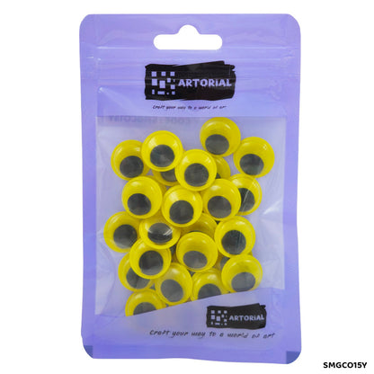 Gift To Love | Googly Eye Colored | Color : Yellow | Size : 15 Mm | Pcs : 30 Pcs | Code : SMGCO15Y